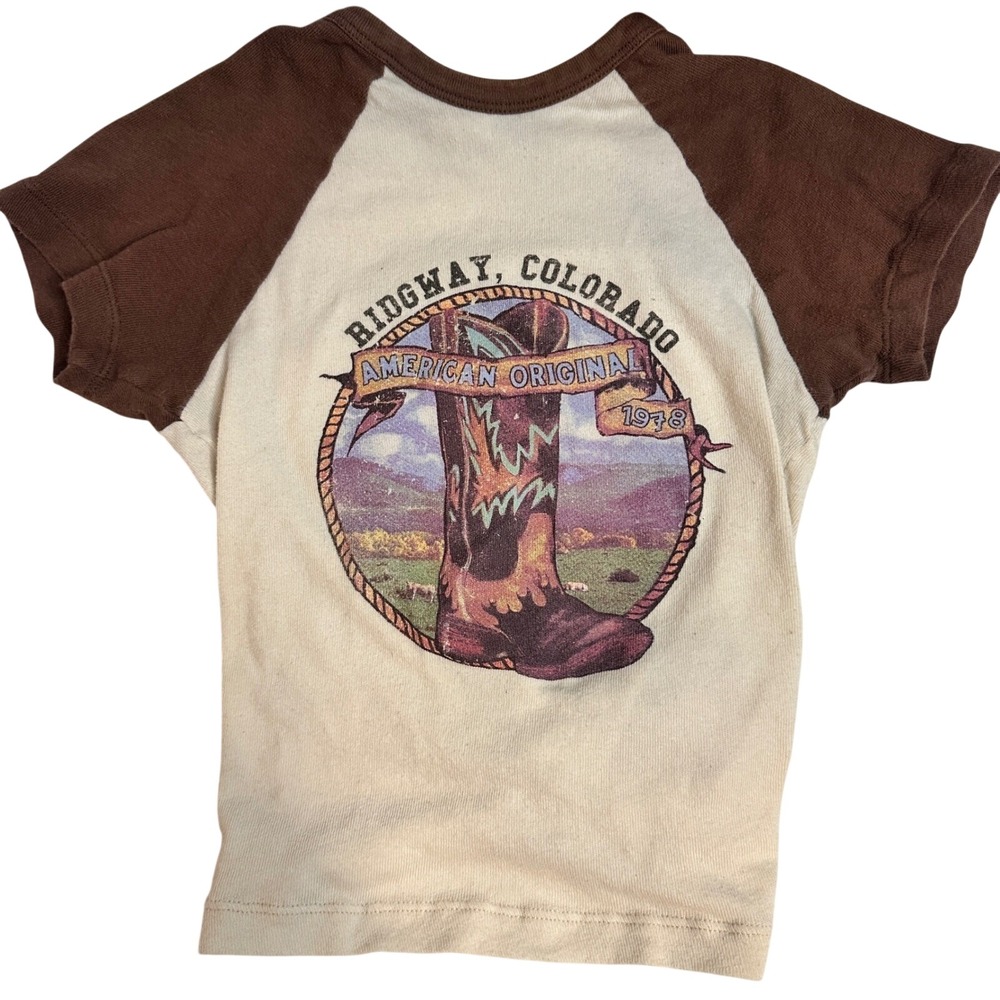 Urban Outfitters Short Sleeve Cowboy Boot T-shirt Brown‎ Cotton Womens XS